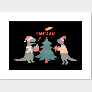 Dinosaur Santa Christmas Posters and Art